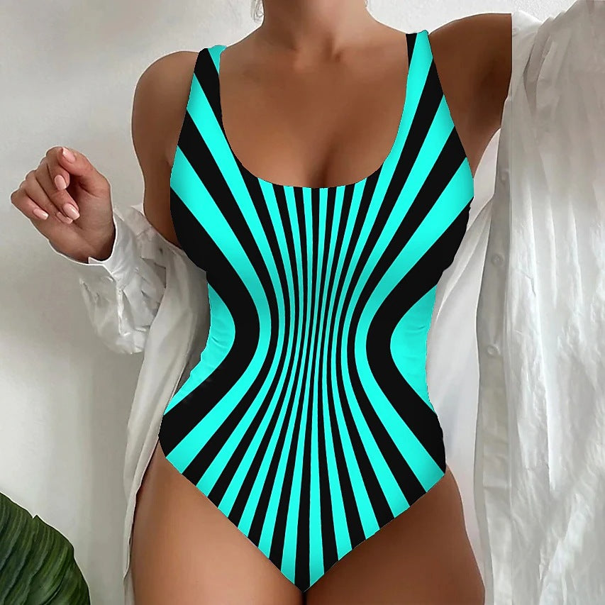 【😍S~6XL】Costumul de baie sexy dintr-o bucată în dungi