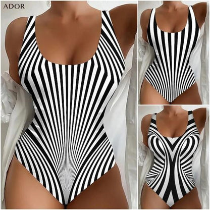 【😍S~6XL】Costumul de baie sexy dintr-o bucată în dungi