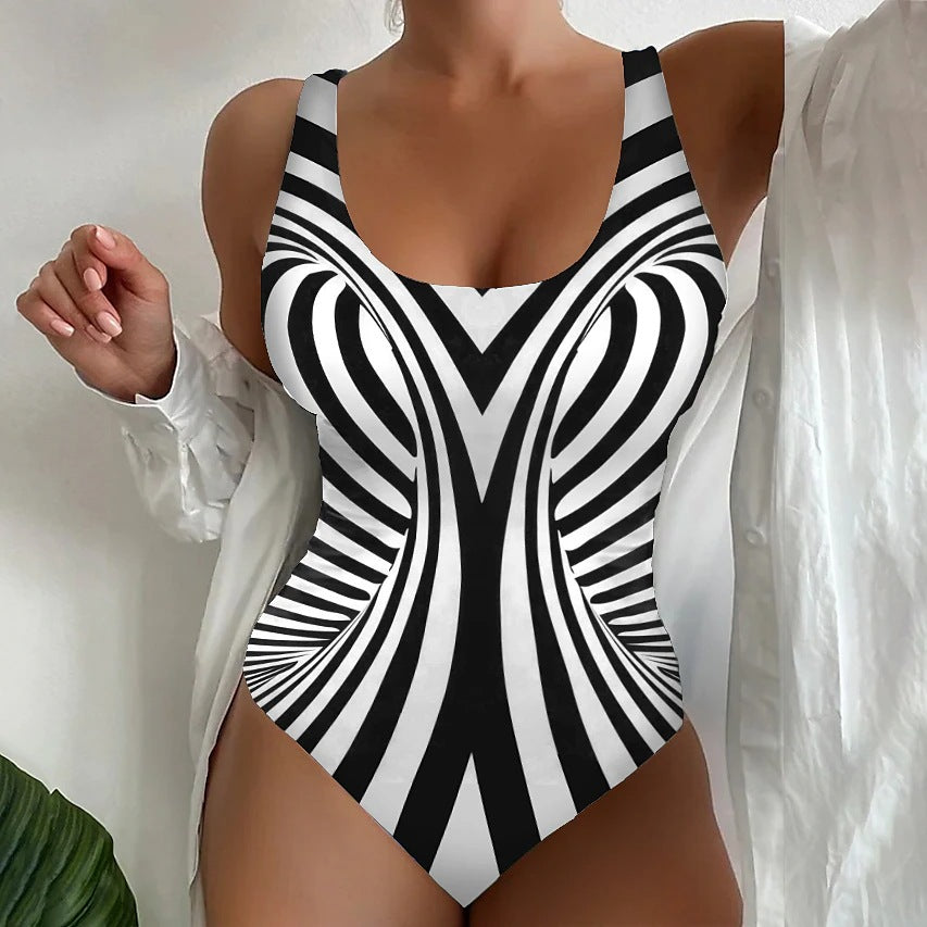 【😍S~6XL】Costumul de baie sexy dintr-o bucată în dungi