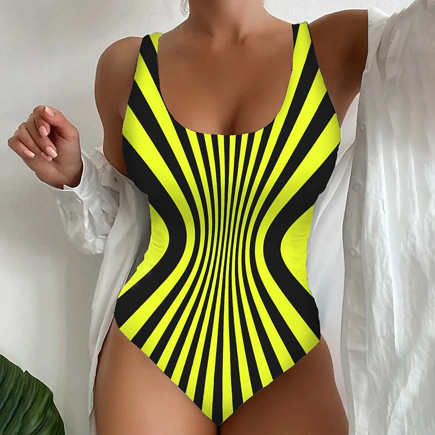 【😍S~6XL】Costumul de baie sexy dintr-o bucată în dungi