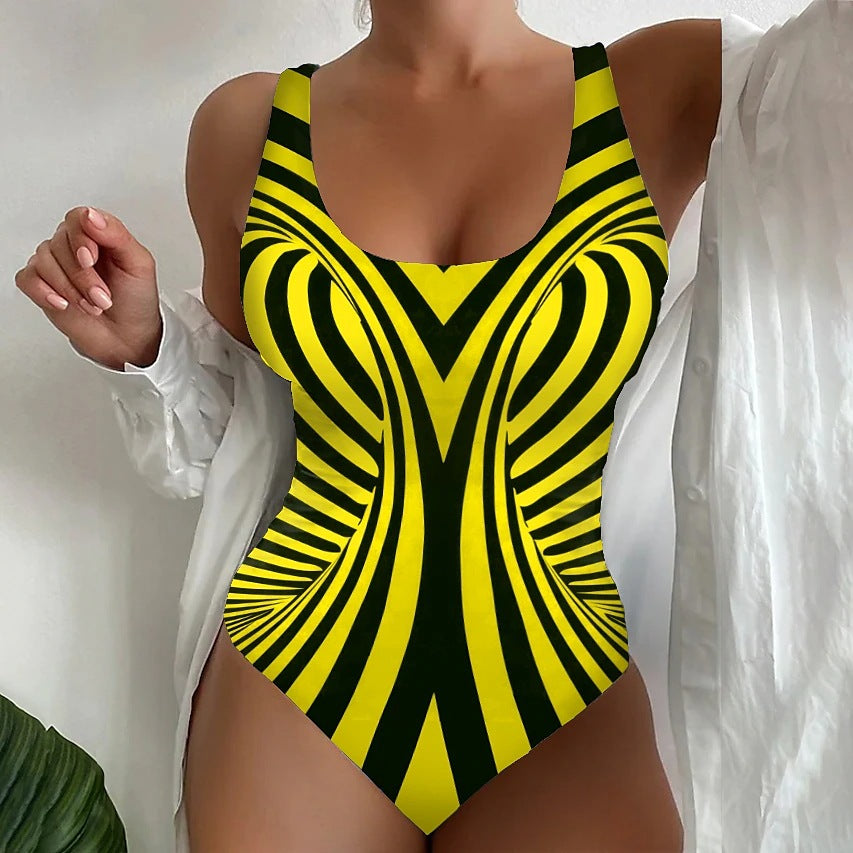 【😍S~6XL】Costumul de baie sexy dintr-o bucată în dungi