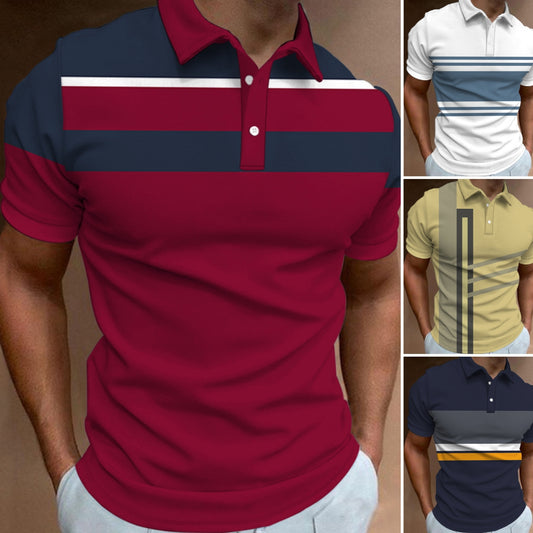 🔥【S-6XL】👔Tricou POLO pentru bărbați cu dungi noi de vară, imprimat 3D